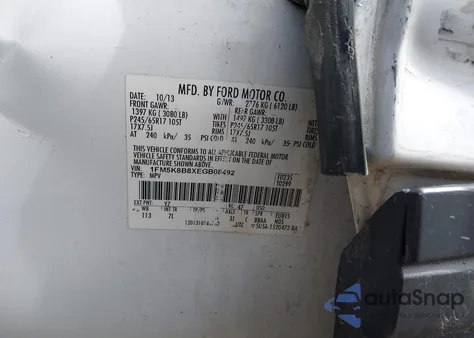 2014 Ford Explorer z USA, uszkodzony, nr VIN 1FM5K8B8XEGB08492